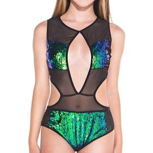 iHeartRaves sequin mesh bodysuit M